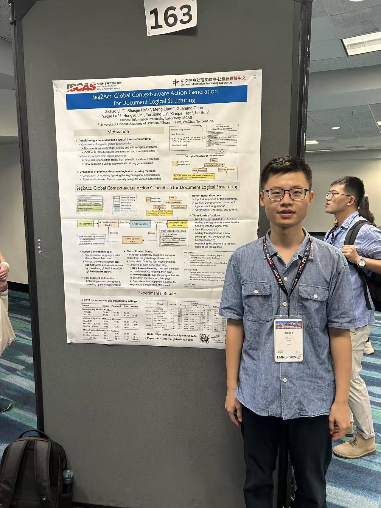 Zichao Li presenting Seg2Act at EMNLP 2024 in Miami, Florida